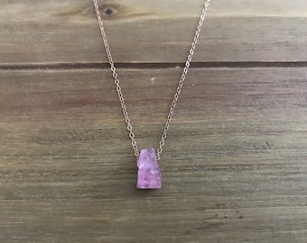 Raw Pink Tourmaline Floating Stone Necklace ~ 14K Rose Gold Fill ~ Rough Pink Tourmaline ~ October Birthstone ~ Minimalist Necklace