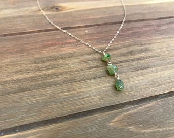 Raw Green Apatite Lariat Necklace ~ Oxidized Sterling Silver ~ Rough Apatite ~ Raw Gemstone ~ Rough Gemstone ~ Minimalist ~ Y Necklace