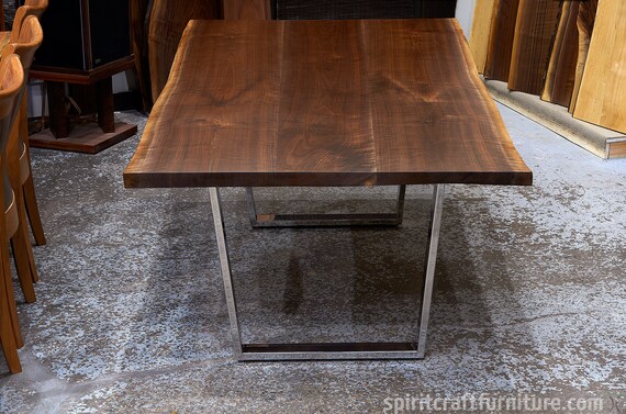 Live Edge Walnut Dining Table W Stainless Steel Legs Made Etsy