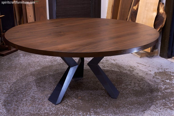 Round Walnut Dining Table W Steel Legs Custom Made To Order - Round Dining Table Walnut