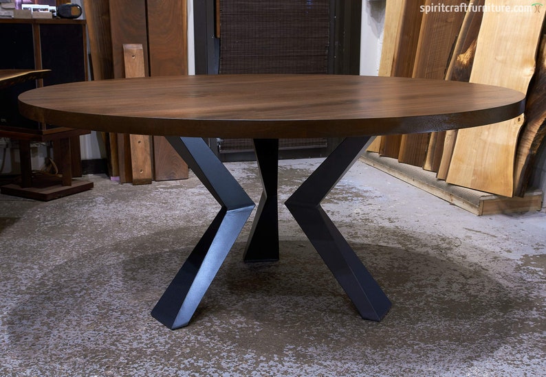 Round Walnut dining table w/ steel legs custom made to order Etsy