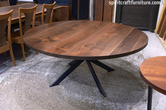 Round Walnut Table Dining With Steel Leg Base Options - Walnut Round Table