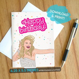 AFDRUKBARE Barbie verjaardagskaart, Barbie Movie Card voor dochter of beste vriend, Instant Download