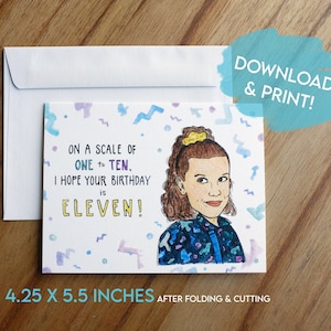 AFDRUKBARE Stranger Things Card, hoop dat je verjaardag elf is, 11e verjaardagskaart voor dochter van Millie Bobby Brown, Instant Download