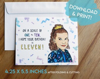 PRINTABLE Stranger Things Card, Hope Your Birthday Is Eleven, 11th Birthday Card for Daughter of Millie Bobby Brown, Instant Download