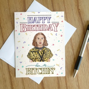 Tarjeta de Stranger Things, "Espero que sea genial", estilo retro de los 80, tarjeta de Millie Bobby Brown para su hija.