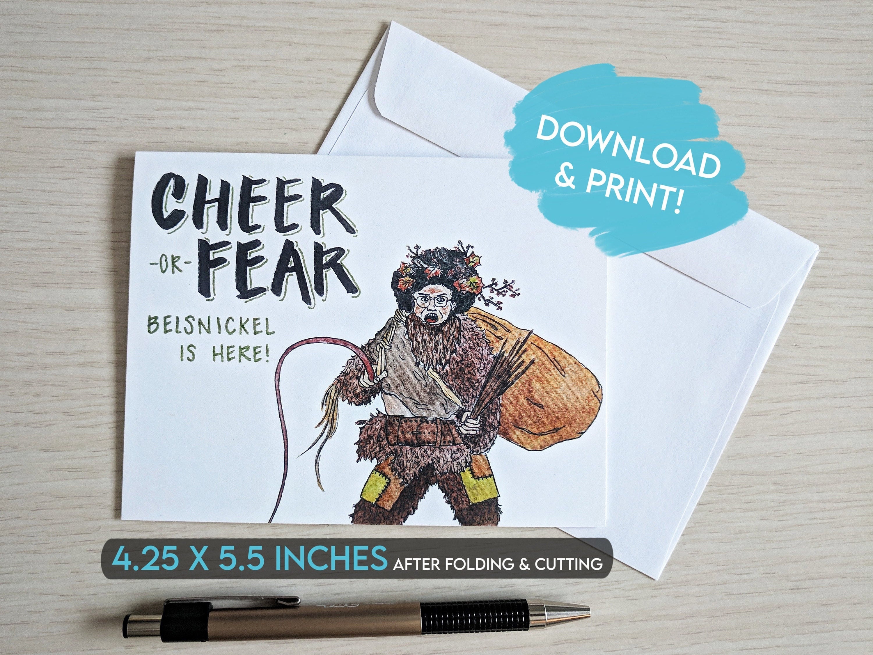 printable the office christmas card, dwight as belsnickel holiday