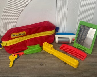 Fisher Price Shaving Kit - Kid's Travel Toiletry Bag w/ Toy Razor, Etc. - 1980's Educational Toys for Infants, Toddlers and Preschoolers