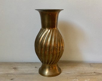 Brass Vase -  Solid Brass with Swirl Design - 10" Tall Flower Vase - Vintage Boho Chic Table Decor/ Home Decor - Aged Patina - Made in India