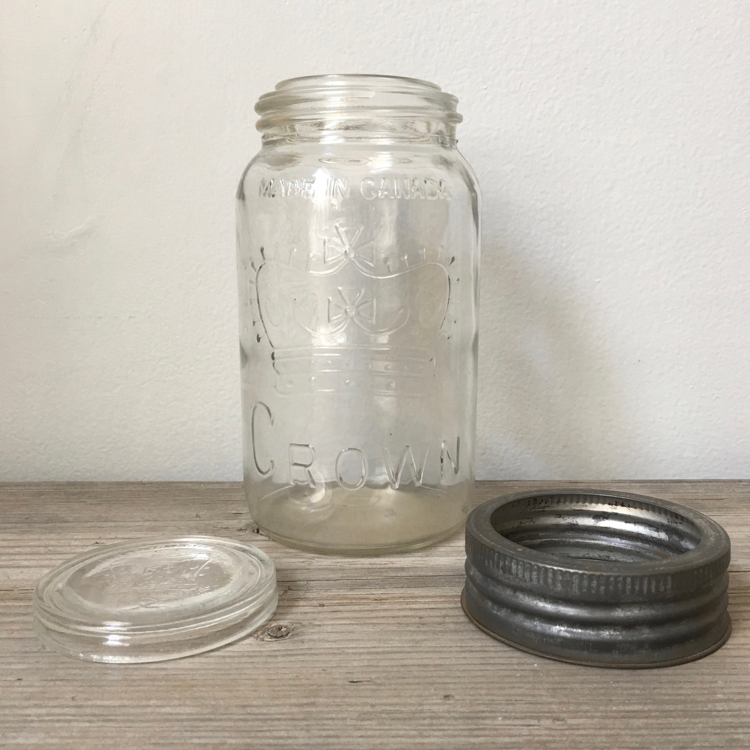 Antique Crown Mason Jar Large 1 Quart 7 H Glass Lid Etsy
