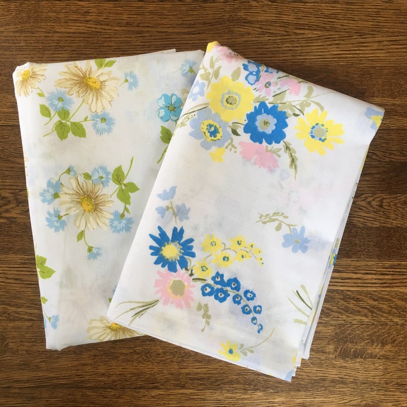 Midcentury Textiles for Quilting and Sewing Coordinated Floral Fabric Sears Morgan Jones Two Vintage Flat Sheets FREE SHIPPING!