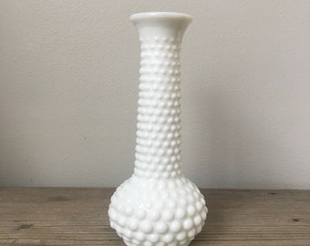 Hobnail Milk Glass Bud Vase - White, Raised Dots - EO Brody, M2000, USA - Three Available