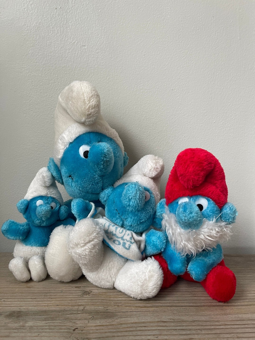 Smurf Plush Toys Set of 4 Smurfs 1980's Stuffed Smurfs, Papa Smurf
