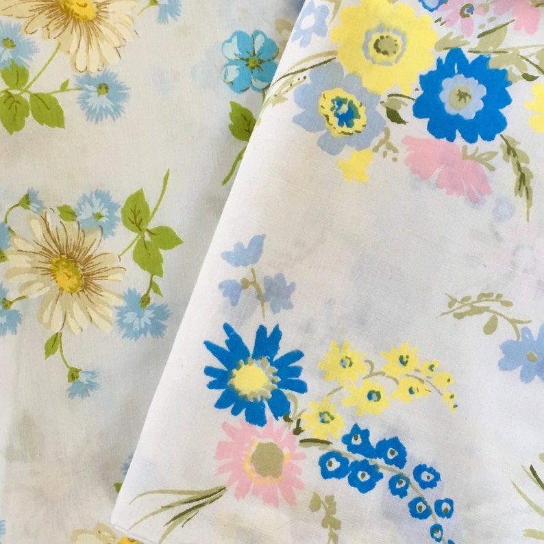 Midcentury Textiles for Quilting and Sewing Coordinated Floral Fabric Sears Morgan Jones Two Vintage Flat Sheets FREE SHIPPING!