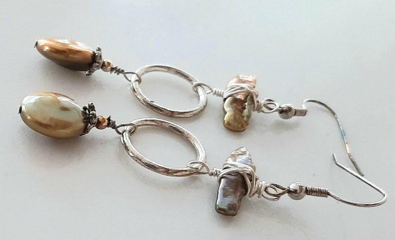 gift Coin Pearl earrings wire wrapped hieshi pearls handmade Golden pearl tone