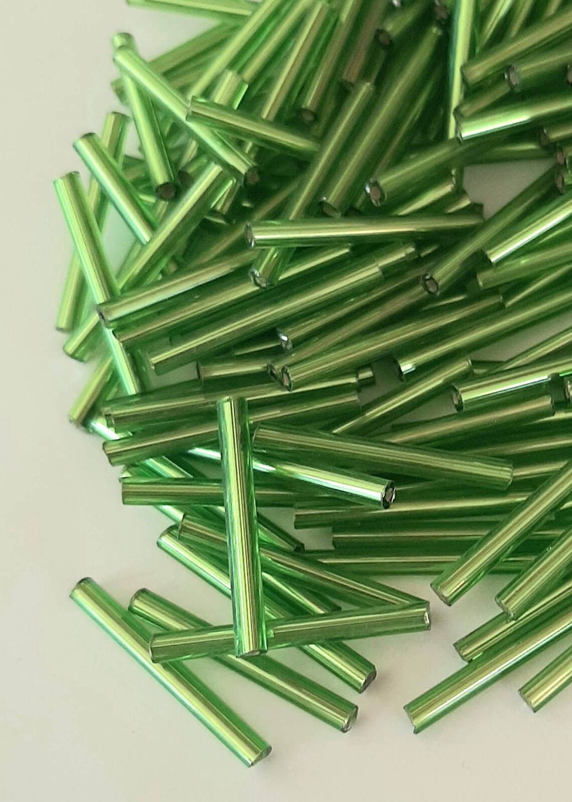 Vintage Bugle Beads Glass Bugle Beads Old Rare Lime Green Etsy