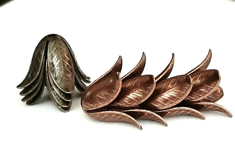 Antique Bronze or Copper Flower Brass. Large bead caps 4 Tassel Tops