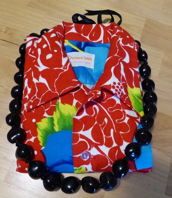 70's Pomare Tahiti Hawaiian Shirt Barkcloth Mens S