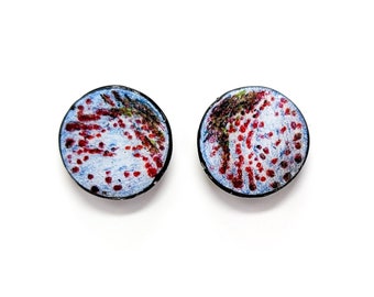 Serratia marcescenc on Lactose Agar Stud Earrings -- Petri Dish Studs -- Unique Item -- Science Jewellery --