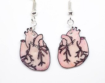 Anatomical Heart Drop Earrings -- Unique Handmade Item -- Science Jewellery