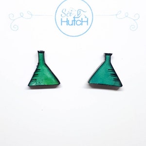 Conical Flask Stud Earrings -- Watercolour Green -- Science Jewellery --