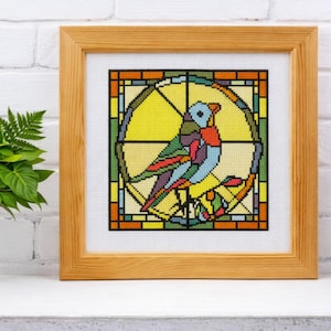 Stained Glass Bird Cross Stitch Pattern PDF Instant Download Geometric Mosaic Bird Square Design Beginner Friendly