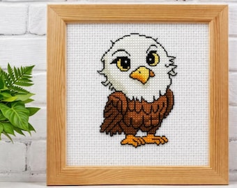 Patrón de punto de cruz de águila calva en PDF, diseño de aves, estilo americano, manualidades, descarga digital.