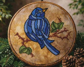 Patrón de punto de cruz de pájaro azul en PDF, estilo vidriera, descarga digital instantánea, ideal para principiantes, arte moderno de aves.