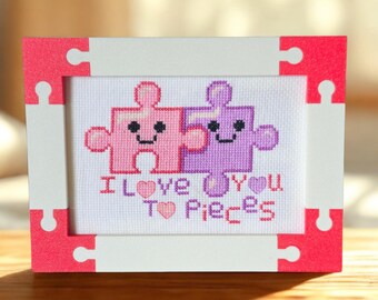 Te amo hasta los huesos - Patrón de punto de cruz en PDF con diseño de rompecabezas - Descarga digital - Instantánea