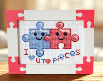 Regalos para personas creativas - Patrón de punto de cruz "Te quiero muchísimo" en PDF - Decoración del hogar hecha a mano