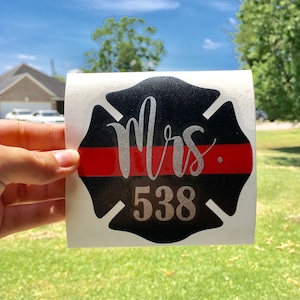 Firefighter Wife decal-Red line decal |Firefighter Badge Decal-Badge number Decal-Firefighter Support decal
