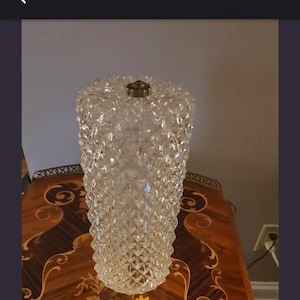 Hollywood Regency Diamond Point Glass Cylindrical Lampshade 11”