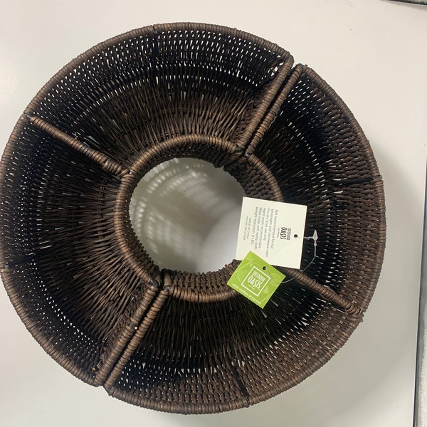 Patio wicker circular basket fits around your patio table umbrella 4 sections and rollers