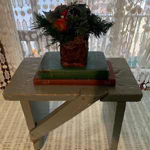 Antique Primitive Painted Gray Wooden Bench Chippy Old Paint