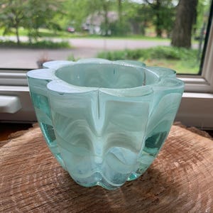 Recycled Art Glass Candleholder Votive/Bowl Teal Made In Spain