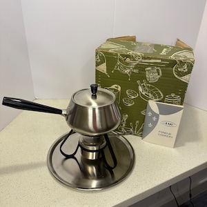 Amazing 1960s MCM AMC Japan Stainless Fondue Set In Original Box / Never Used