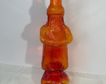 Botella de licor réplica de cristal artístico rojo Amberina vintage Belsnickle Papá Noel del Viejo Mundo Navidad 1915
