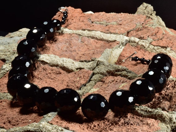 Black-Oversized Faceted Glass Beads - image 1