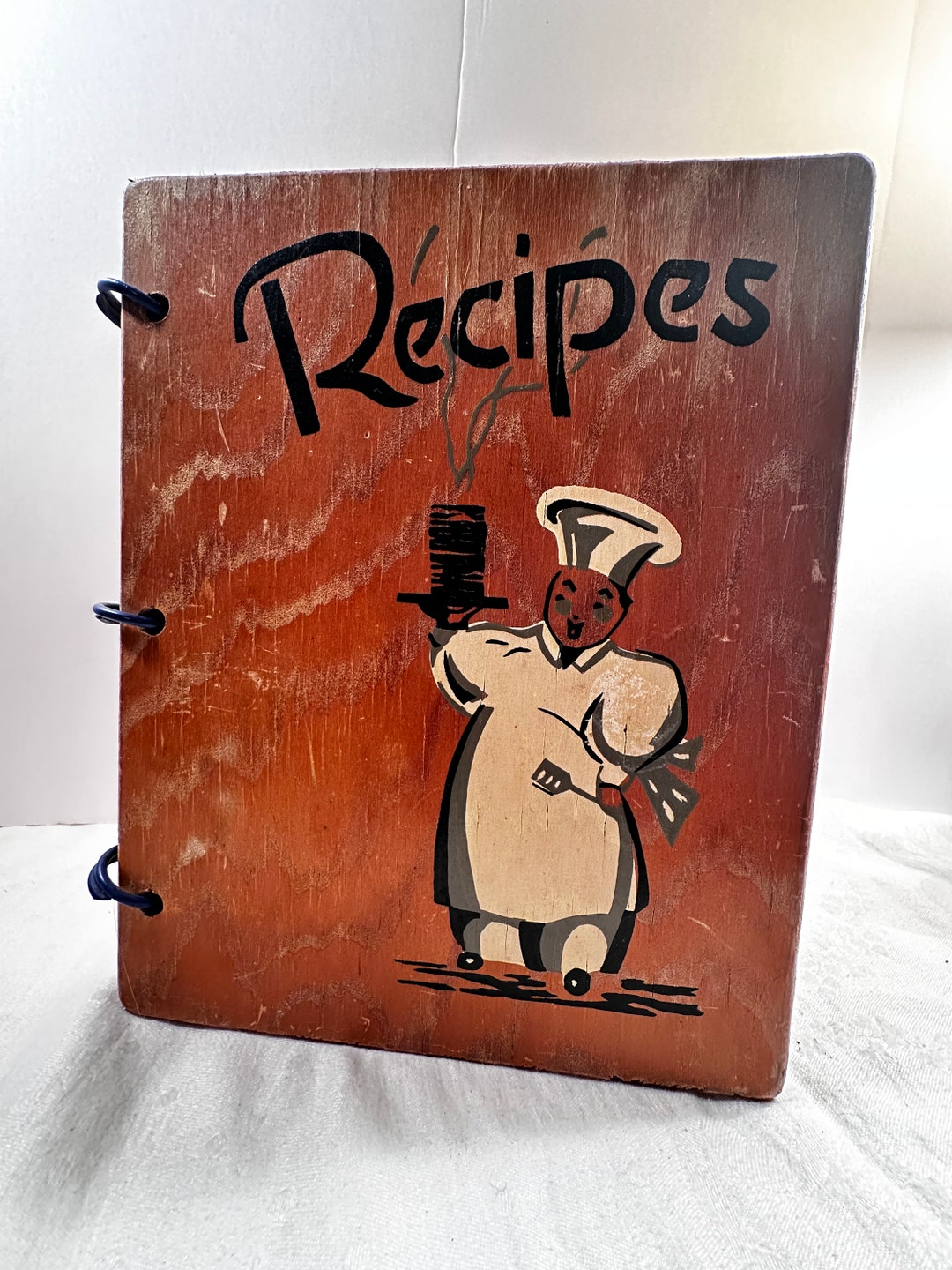 Vintage 1930/40s Wood Cookbook With Hand Painted Chef's Recipe Cookbook ...