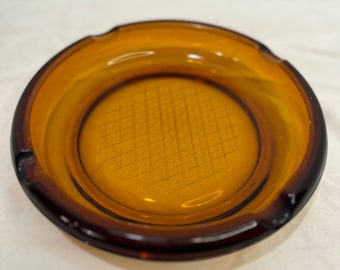 Vintage Amber Federal Glass Diamond Pattern Ashtray