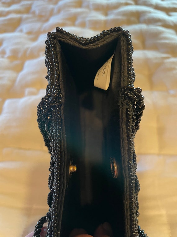 Vintage Black, Glass Beaded Mini Evening Bag with… - image 4