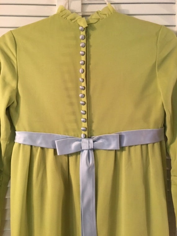 FW-1960’s Lime Green Maxi Dress with Baby Blue Ri… - image 3