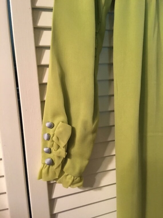 FW-1960’s Lime Green Maxi Dress with Baby Blue Ri… - image 7