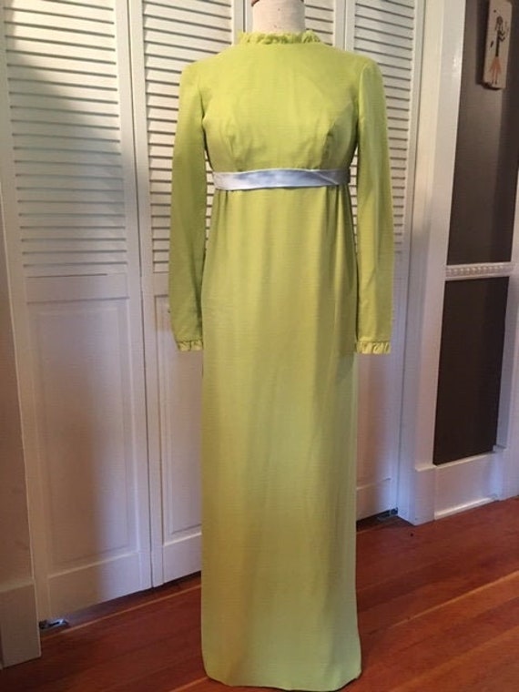 FW-1960’s Lime Green Maxi Dress with Baby Blue Ri… - image 1