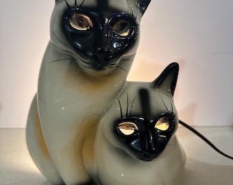 Extremely Rare MCM 1954 Leland Claes Twin Siamese Cats TV Lamp in