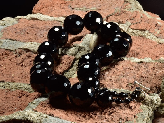 Black-Oversized Faceted Glass Beads - image 3