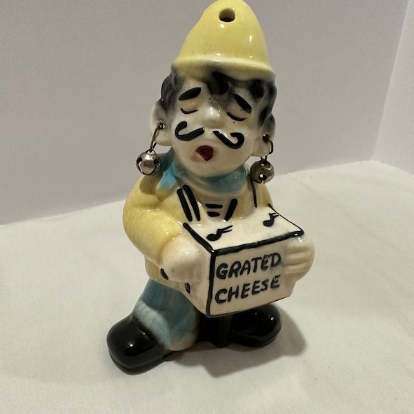 1950’s Vintage Organ Grinder Gypsy Man Grated Cheese Shaker with Bell Dangle Earrings