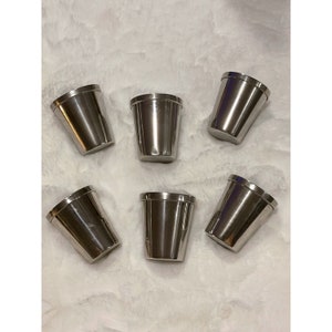 Vintage Set of 6 Alloy Silver Enamel Jigger Shot Glass Cups