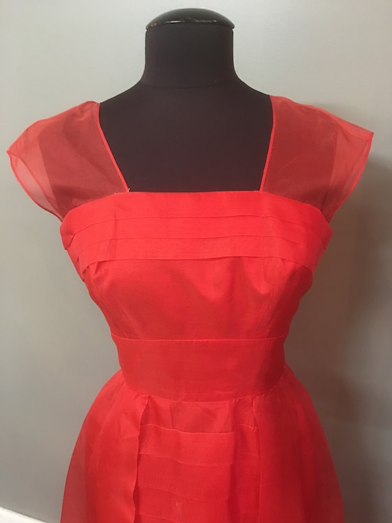 FW-1950's Handmade Red Chiffon Cocktail Dress - image 3