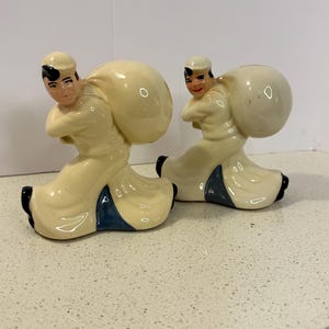 Pair of 1950s  “The Seamens&#39; Bank for Savings”Jolly Sailor Ceramic Coin Bank by McCoy Pottery